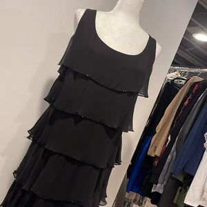 Black Tiered Sleeveless Cocktail Dress with Beaded Trim